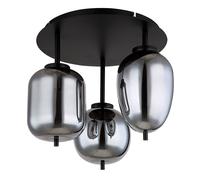 Plafonnier Lampe en verre 3 flammes Abat-jour en verre fumé Plafonnier rond noir Lampe de salon, métal verre, noir, 3x douilles E14, DxH 46x36 cm