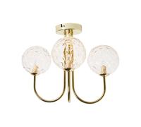 Plafonnier Lampe Glam 3 Lumières Abat-jour Ronds en Verre Beige et Métal Doré