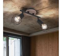 Spot plafond, plafonnier, noir, luminaire salon, barre spot bois, 2 flammes orientables, métal mat, 2x E14, LxlxH 22x10x18 cm