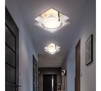 Plafonnier, plafonnier carré, lampe de couloir chromée, verre satiné, 1x LED 6W 400Lm blanc neutre, LxPxH 12 x 12 x 7 cm