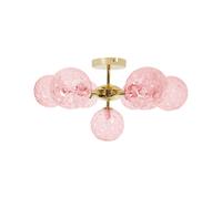 Plafonnier Lampe Moderne Glam 7 Lumières Abat-jour en Verre Rose et Métal Doré