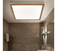 Plafonnier à panneau de plafond plafonnier Panneau LED lampe de salle de, fonction mémoire de rétroéclairage IP44 3 niveaux, aspect bois opale, 24W 2300Lm blanc chaud, LxlxH 42x42x2,5cm