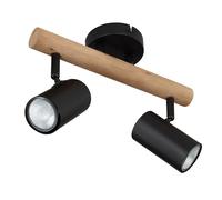 Plafonnier lampe salon salle à manger plafonnier spot, bois métal noir, GU10, 2 flammes, L 30 cm