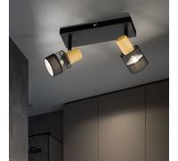 Spot, lampe de salon, plafonnier, 2 flammes, mobile, aspect bois, acier fer noir, 2x douilles E14, LxlxH 38,5x8x17 cm, WOFI 11650
