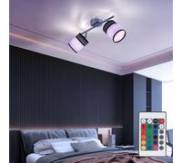Plafonnier LED 2 ampoules plafonnier gris dimmable avec télécommande lampe de salon gris, changement de couleur RGB, spots orientables, métal, 2x 4,8W 2x 470lm blanc chaud, LxPxH 51x10x21,5 cm