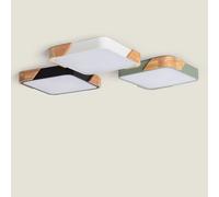 LEDKIA LIGHTING Plafonnier LED 18W Carré Bois et Aluminium 325x325 mm CCT Sélectionnable Semi-Dari pour chambre, salon, cuisine Blanc