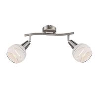 Plafonnier LED 2 ampoules spot mural spot en verre satiné 2 spots orientables, nickel mat, 2x 4W 400Lm blanc chaud, LxP 28x9,7 cm