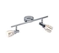 Plafonnier LED, 2 flammes, spot plafond, orientable, plafonnier salon, plafonnier, 2 spots, métal chromé, 2x 3W 280Lm blanc chaud, LxPxH 36,5x8,5x16 cm