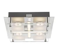 Plafonnier LED 4 spots plafonnier salon moderne, verre chromé, LED 18W 1260Lm blanc chaud, LxPxH 24x24x7 cm