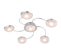 Plafonnier LED 6 ampoules spot de plafond nickel chrome mat plafonnier en aluminium, 5 bras, 6x LED 345lm blanc chaud, 43x6cm, salon couloir chambre couloir