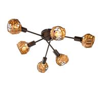 Plafonnier LED à intensité variable tressé 6 flammes Plafonnier Salon, métal noir marron, 6x 4W 6x 470lm blanc chaud, DxH 67x20cm