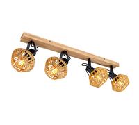 Plafonnier LED aspect bois corde de chanvre Spot orientable Barre de spots salon, métal, 4x E27 filament LED blanc chaud, LxlxH 80x16x25 cm