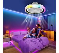 Plafonnier LED avec ventilateur - Rond - 50 W - RGB - Intensité variable - Télécommande - Haut-parleur Bluetooth - 15 à 30 m²