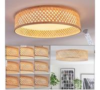 Plafonnier LED Barroco HOFSTEIN, plafonnier dimmable en métal/bambou/plastique blanc/naturel, luminaire bohème avec fonction mémoire, CCT réglable, télécommande, 24 watts, salon, chambre à coucher