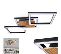 Plafonnier LED Bealo de HOFSTEIN, en métal/plastique noir/aspect bois/blanc, 24 watts, 2890 lumens, 3000 kelvins, luminaire moderne pour chambre à coucher, salle à manger, salon, cuisine, couloir