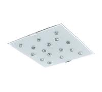 Plafonnier LED blanc, lampe de cuisine, lampe de couloir, verre satiné, pierres de verre clair, 12W 1020lm blanc chaud, LxH 29 x 7,5 cm, Eglo 93417