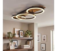 Plafonnier LED Cascada de HOFSTEIN, en métal/MDF/plastique noir/aspect bois/marron/noir/blanc, 24 watts, 3000 kelvins, luminaire moderne pour chambre à coucher, salle à manger, salon, cuisine