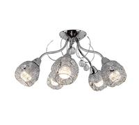 Plafonnier LED chrome cristal spot plafonnier cristaux 5 ampoules, maille chromée, 5x 8W 600lm blanc chaud, DxH 54x22 cm