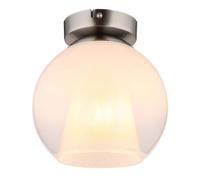 Plafonnier LED chromé pour salon, boule en verre opale, H 19 cm