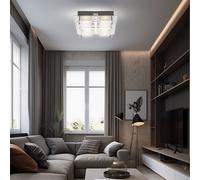 Plafonnier LED 4 spots plafonnier salon moderne, verre chromé, LED 18W 1260Lm blanc chaud, LxPxH 24x24x7 cm