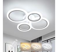 Plafonnier LED Dimmable avec Telecommande APP, 32W 3600LM Lampe Plafond avec 4 Anneaux Ronde, 3000K-6500K Luminosité Réglable, Fonction Mémoire, Lustre Eclairage pour Salon Chambre Cuisine, Blanc