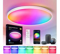 Plafonnier LED Dimmable avec Télécommande et App - 30W RGB 2200lm Luminaire - Plafond Rond Plat - Pour Salon Chambre Salle
