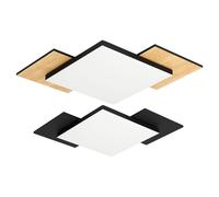 Plafonnier LED en bois Plafonnier de salon aspect bois Plaques interchangeables, acier plastique, 12W 1150lm blanc chaud, LxlxH 43,5x43,5x6 cm