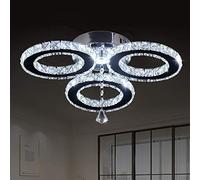 Plafonnier LED en cristal 33 x 8,9 cm, lustre en cristal à 3 anneaux pour chambre à coucher, loisirs, salon (blanc froid)