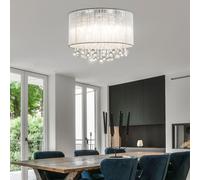 Plafonnier LED En Cristal Pour Salle À Manger Argent Métallique 8 Flammes Rond