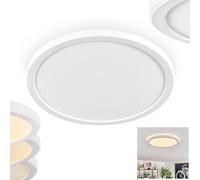 Plafonnier LED Endrup, plafonnier dimmable en plastique blanc/blanc, luminaire rond au design moderne, dimmable via l'interrupteur, 1 ampoule, 18 watts, 1900 lumens, 3000 kelvins