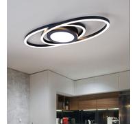Plafonnier LED forme incurvée design métal plastique plafonnier blanc opale deux anneaux, 1x LED 24 W blanc chaud, LxlxH: 57x23x4cm