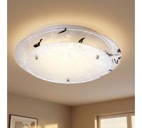 Plafonnier en verre rond Plafonnier LED E27 Lampe de cuisine moderne Lampe de salon chromée, décor fleurs blanc, 4W 320lm blanc chaud, D 25 cm