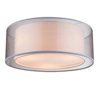 Plafonnier LED gris rond plafonnier tissu satiné lampe textile salon, abat-jour tissu métal, 3x E14 LED blanc chaud, DxH 40x17,5 cm