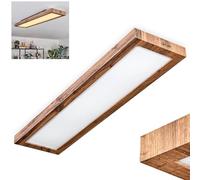 Plafonnier LED HOFSTEIN Salmi, panneau de plafond en métal/plastique/MDF noir/aspect bois/blanc, luminaire plat au design scandinave moderne, hauteur 6,5 cm, 24 watts, 2500 lumens, 3000 kelvins