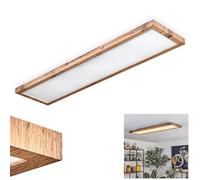 Plafonnier LED HOFSTEIN Salmi, panneau de plafond en métal/plastique/MDF noir/aspect bois/blanc, luminaire plat au design scandinave moderne, hauteur 6,5 cm, 36 watts, 2500 lumens, 3000 kelvins