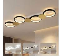 Plafonnier LED - HOMCOM - 4 lumières à montage affleurant, télécommande, intensité variable - acier - 100 x 31 x 7 cm - doré et noir