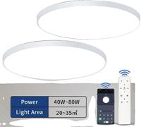 Plafonnier LED intelligent, température de couleur variable, design résistant à l'humidité, télécommande, 2 pièces-80W