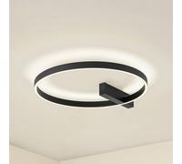 Plafonnier LED Isalin Lucande, dimmable, noir, Salon / Salle à manger, Aluminium, Moderne, Plafonnier LED