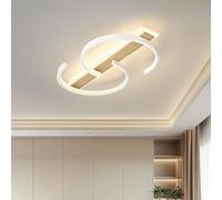 Plafonnier LED Lampe de plafond à intensité variable Lampe de salon en bois 45w avec télécommande Plafonnier circulaire en bambou à 2 anneaux Lampe de chambre à coucher blanche Bureau d'étude 50 cm