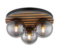 Plafonnier LED Lampe de plafond verre fumé imitation bois Lampe de salon 3 flammes, métal verre, 3x 6,5W 806LM blanc chaud, DxH 39x20 cm 
