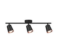 Plafonnier LED, lampe de salon à 3 ampoules, métal noir, L 60,5 cm