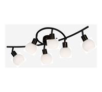 Plafonnier LED, lampe de salon à 6 ampoules, métal noir, L 75 cm