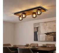 Plafonnier LED Lampe de salon Fumée Boule de verre 4 flammes, métal verre MDF, 4x 6,5W 806LM blanc chaud, LxLxH 90x30x20 cm