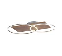 Plafonnier LED lampe de salon lampe de salle à manger lumière du jour, métal bois marron argent, télécommande dimmable anneau de mémoire CCT mobile, 30W 2000Lm 2700-5000K, L 70 cm