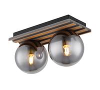 Plafonnier LED Lampe de salon verre fumé Boule de verre 2 flammes, métal verre MDF, 2x 6,5W 806LM blanc chaud, LxLxH 35x15x20 cm