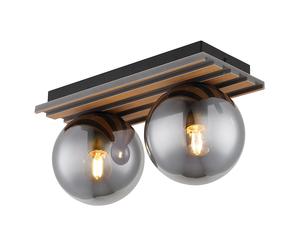Plafonnier LED Lampe de salon verre fumé Boule de verre 2 flammes, métal verre MDF, 2x 6,5W 806LM blanc chaud, LxLxH 35x15x20 cm
