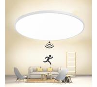 Plafonnier LED,LED plafonnier avec détecteur de mouvement radar， Lampe Plafond Luminaire Plafonnier IP44 Moderne Rond Applicable à Salle de Bain, Chambre, Cuisine, Salon, Balcon, Garage (Blanc, 30W)