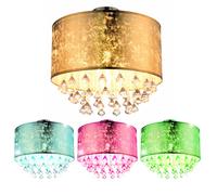Plafonnier LED Lustre Suspension avec changeur de couleur RGB incl. télécommande, dimmable convient pour : Salon, chambre à coucher, salle à manger, cuisine et bureau Tissu doré, cristaux