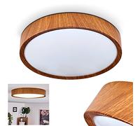 Plafonnier LED Nexo, lampe en plastique avec un aspect en bois avec un abat jour blanc, 1 x 18 watt