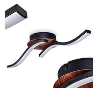 Plafonnier LED Odda, lampe en métal noir et un aspect en bois brun, abat jour en plastique blanc, 2 x LED, 800 lumens, 3000 kelvin, 6 Watt